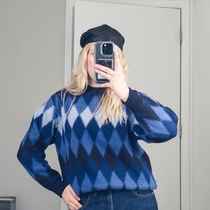 SOLD Jos. A. Bank Blue and Black Argyle Women's Sweater